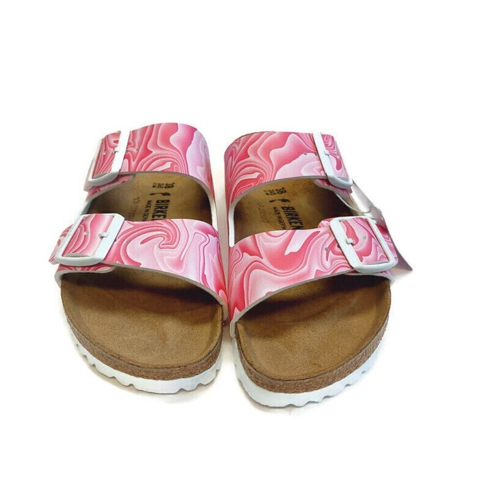 Birkenstock Arizona Birko-Flor Sandals Womens 7 Marble Twirl Fuchsia Tulip Pink - Picture 6 of 9